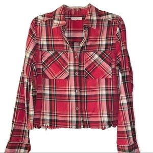 L.A. Hearts Plaid Long Sleeve Button Down Cropped Shirt Size Small